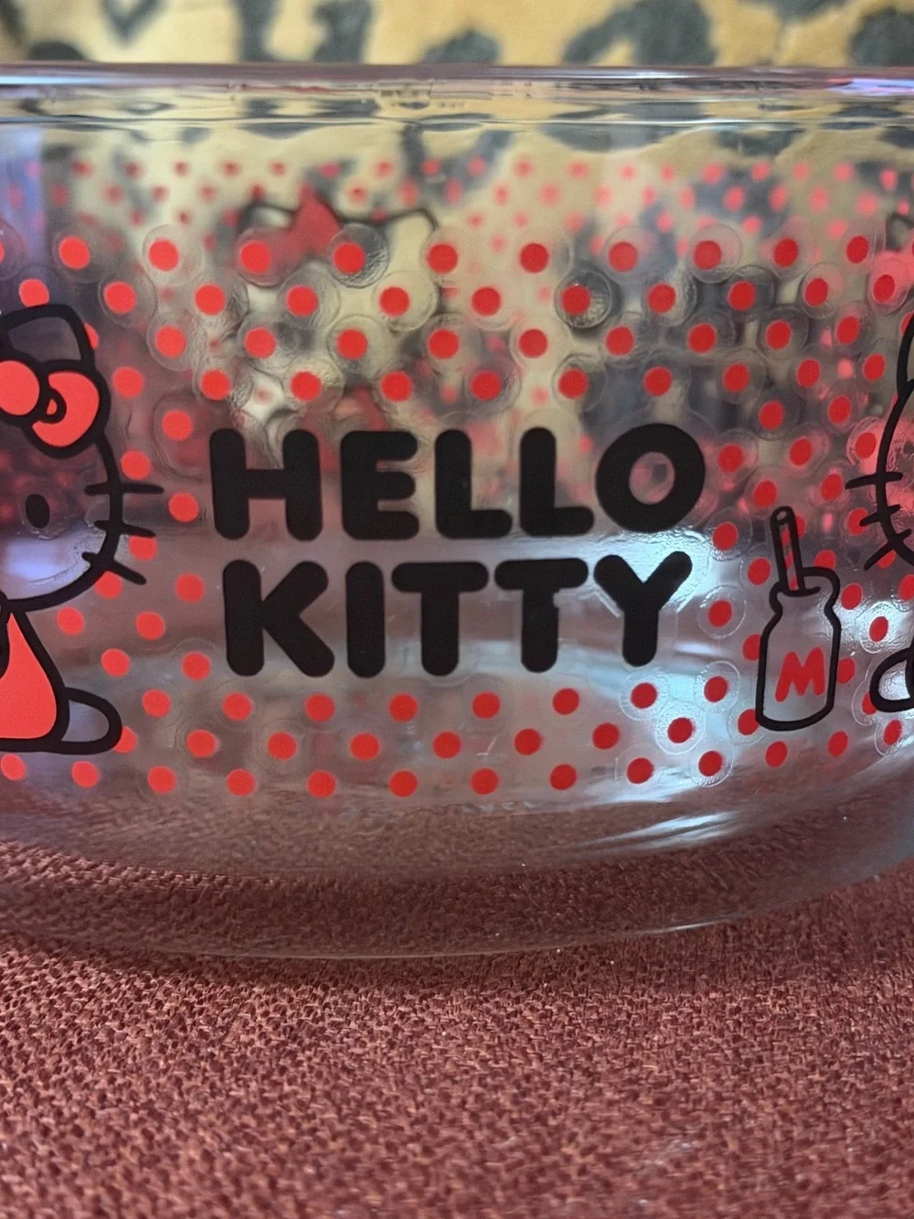 Pyrex Hello Kitty Clear Glass Bowl, Red Polka Dots 5.75”